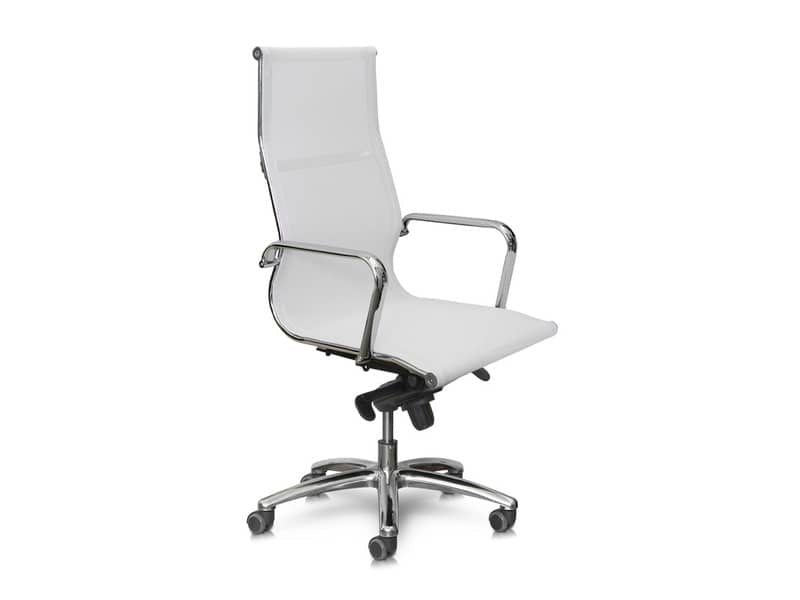 Poltrona direzionale girevole Unisit Pollux Space PXP schienale alto in rete bianco - con braccioli - PXP/B