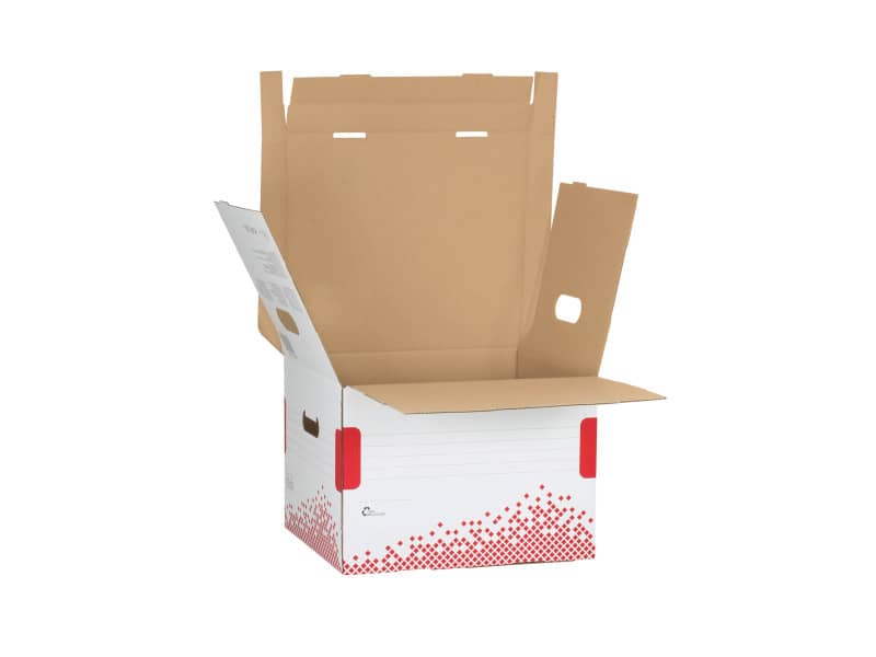 Scatola archivio Esselte SPEEDBOX con coperchio integrato bianco/rosso 32,5x26,3x36,7 cm - 623912
