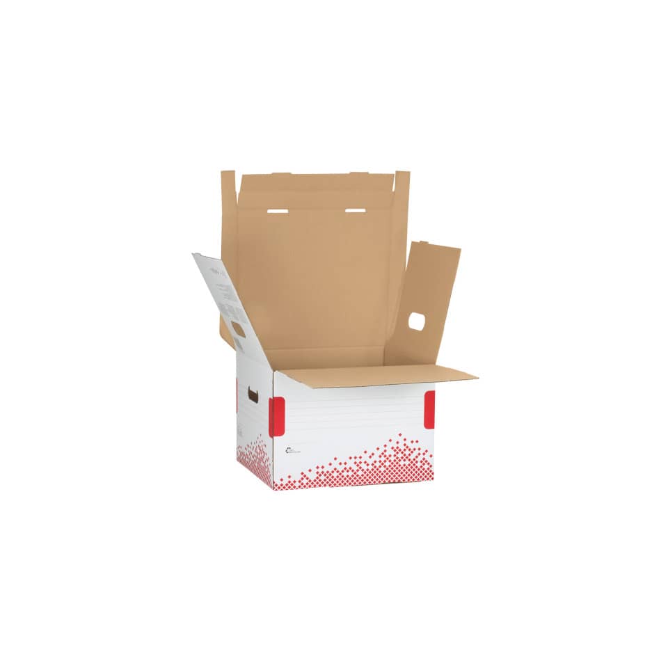 Scatola archivio Esselte SPEEDBOX con coperchio integrato bianco/rosso 32,5x26,3x36,7 cm - 623912