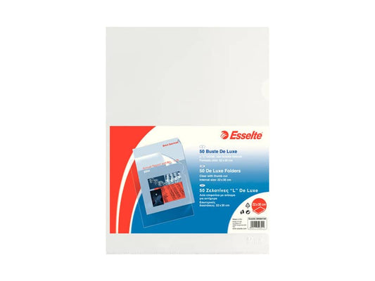 Buste a L non perforate Esselte DE LUXE PP lucido trasparente 22x30 cm liscia conf.50 - 395084100