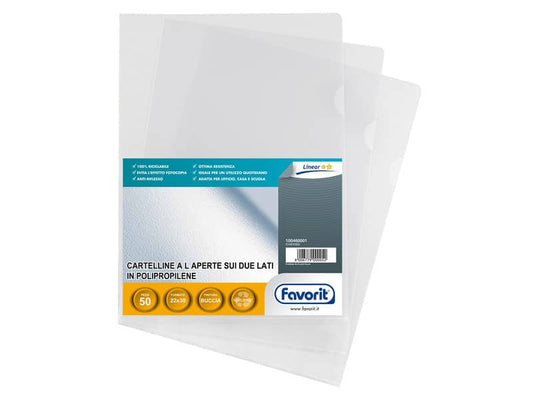 Buste a L non perforate FAVORIT Pratic medio spessore 22x30 cm trasp. buccia d'arancia conf. da 50 - 100460001