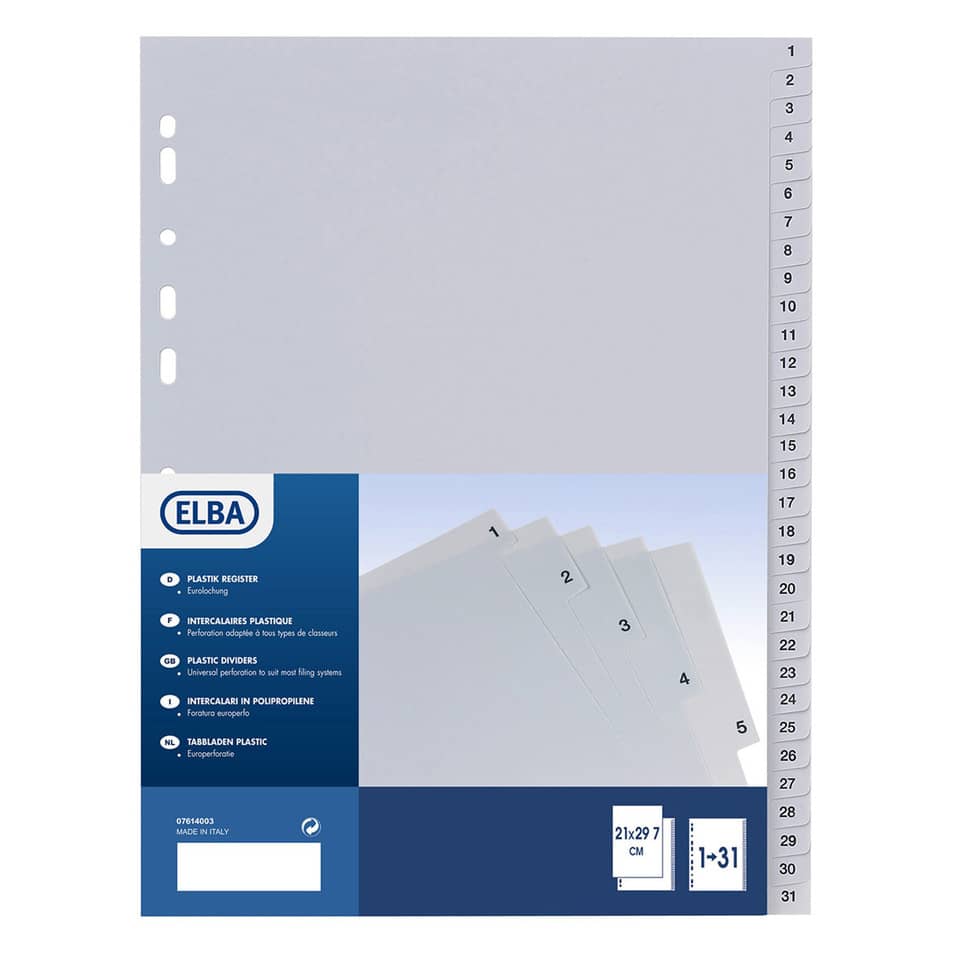 Divisore numerico Favorit 31 tacche 1-31 21x29,7 cm grigio 400006684