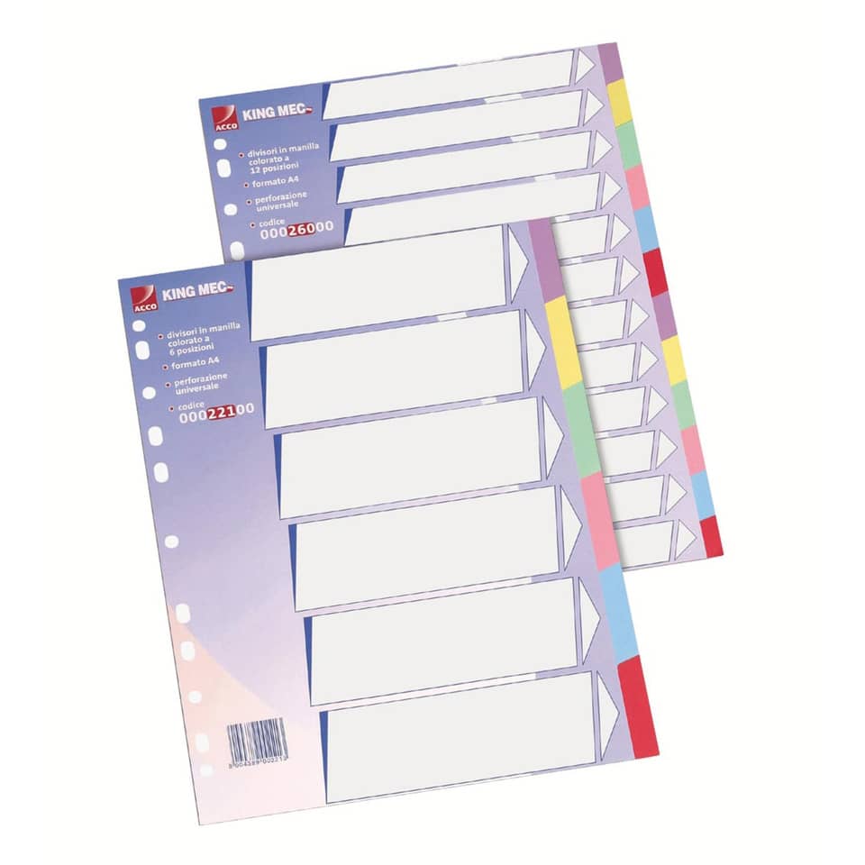 Divisori in cartoncino King Mec Manilla A4 12 tasti assortiti 26000