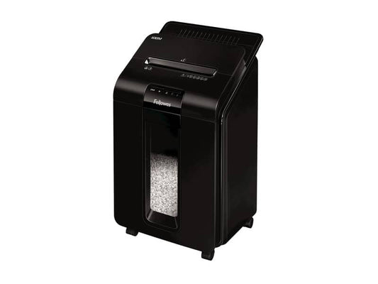 Distruggidocumenti uso moderato FELLOWES AutoMax™ 100M - P-4 - 23 L - taglio a miniframmenti 4x10mm - nero - 4629201