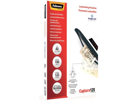 Pouches per plastificatrici Fellowes ImageLast Capture125 finitura lucida - 2x125 µm - A5 - Conf. 100 pezzi 5307302