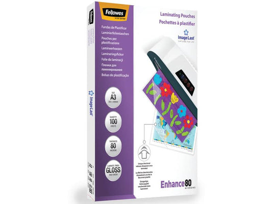 Pouches per plastificatrici Fellowes ImageLast Enhance80 finitura lucida - 2x80 µm - A3 - Conf. 100 pezzi - 5306207