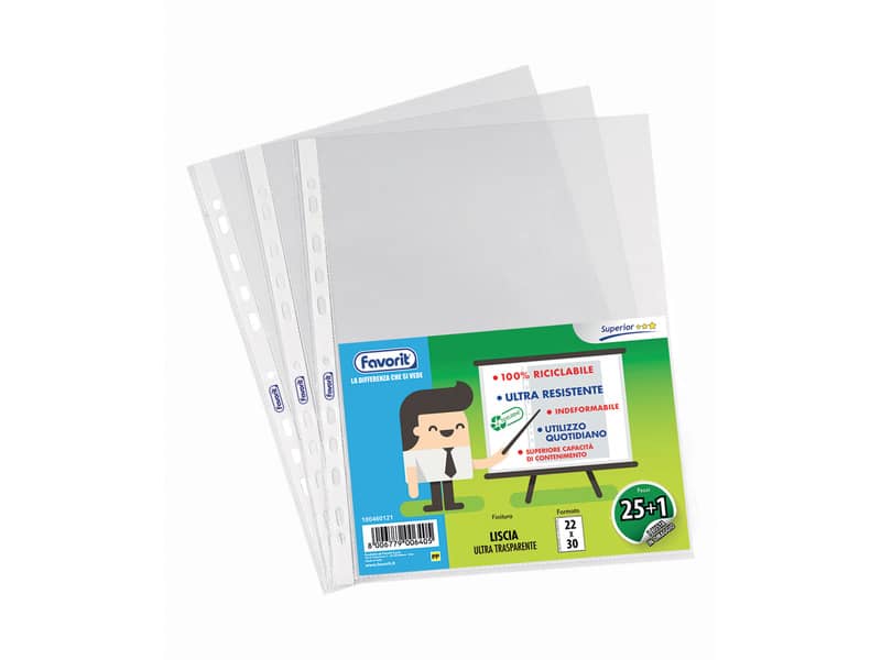 Buste trasp. a foratura universale FAVORIT liscia superior 22x30 cm conf. da 25+1 - 100460121