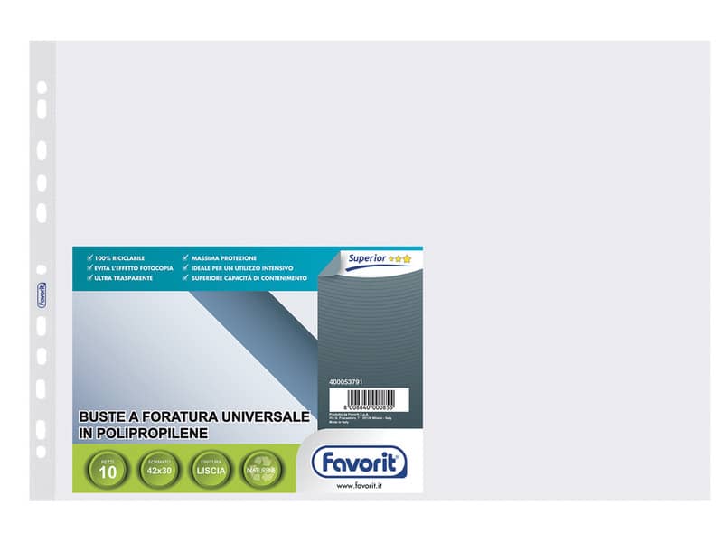 Buste trasp. a foratura universale FAVORIT liscie superior 42x30 cm conf. da 10 - 400053791