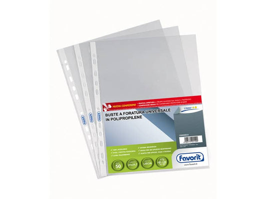 Buste trasp. a foratura universale FAVORIT liscia linear 21x29,7 cm conf. da 50 - 100460023