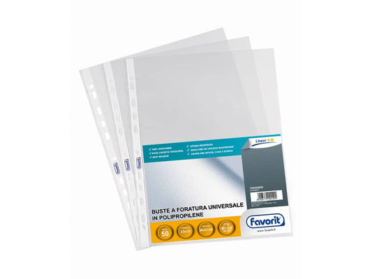 Buste trasp. a foratura universale FAVORIT buccia d'arancia linear 23x33 cm conf. da 50 - 100460066