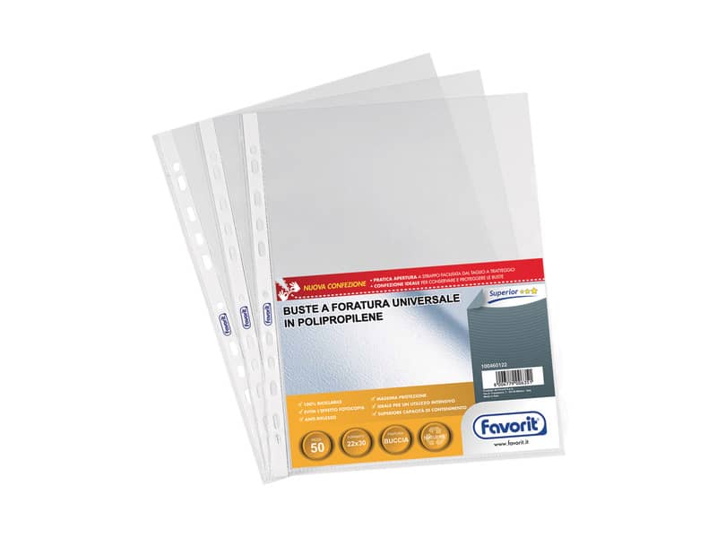 Buste trasp. a foratura universale FAVORIT buccia d'arancia superior 22x30 cm  conf. da 50 - 100460122