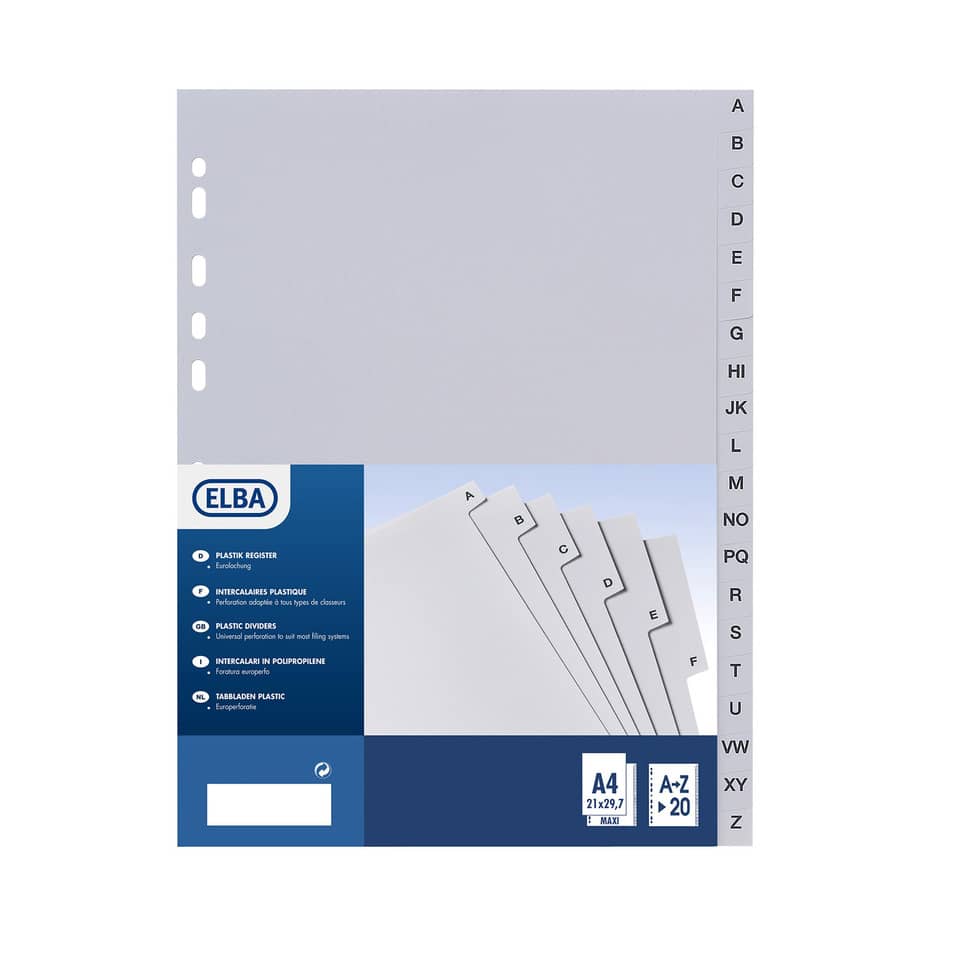 Divisore alfabetico Favorit 20 tacche A-Z 23x30,5 cm grigio 400006685