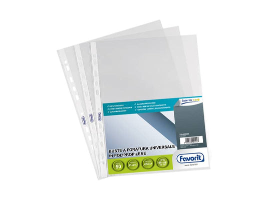 Buste trasp. a foratura universale FAVORIT liscia superior 21x29,7 cm conf. da 50 - 100460025