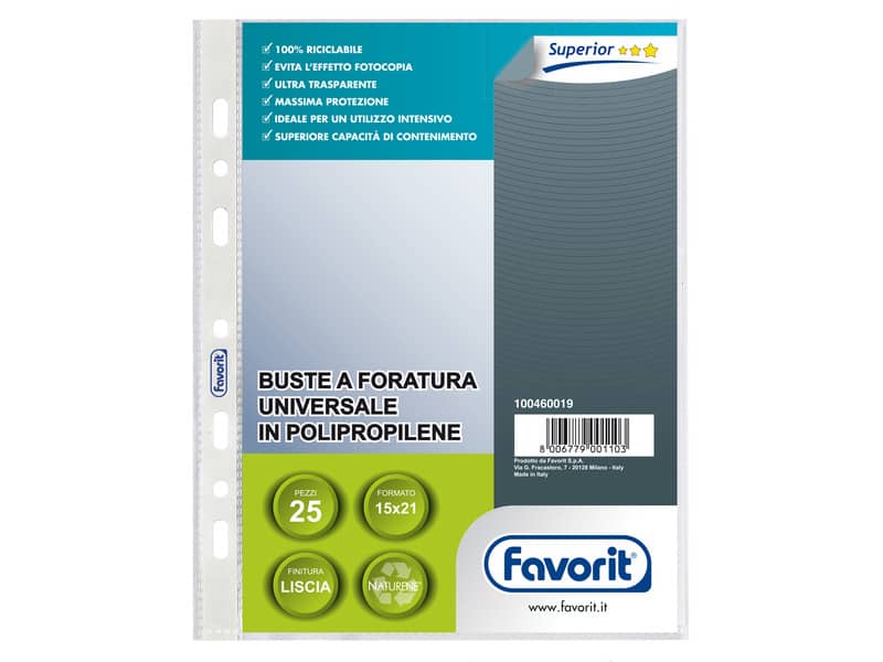 Buste trasp. a foratura universale FAVORIT liscia superior 15x21 cm conf. da 25 - 100460019