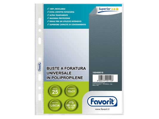 Buste trasp. a foratura universale FAVORIT liscia superior 15x21 cm conf. da 25 - 100460019