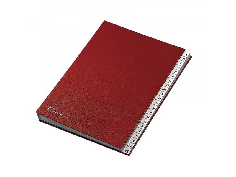 Classificatore alfabetico FRASCHINI 24x34 cm in cartoncino con 22 scomparti rosso - 640-E-DR