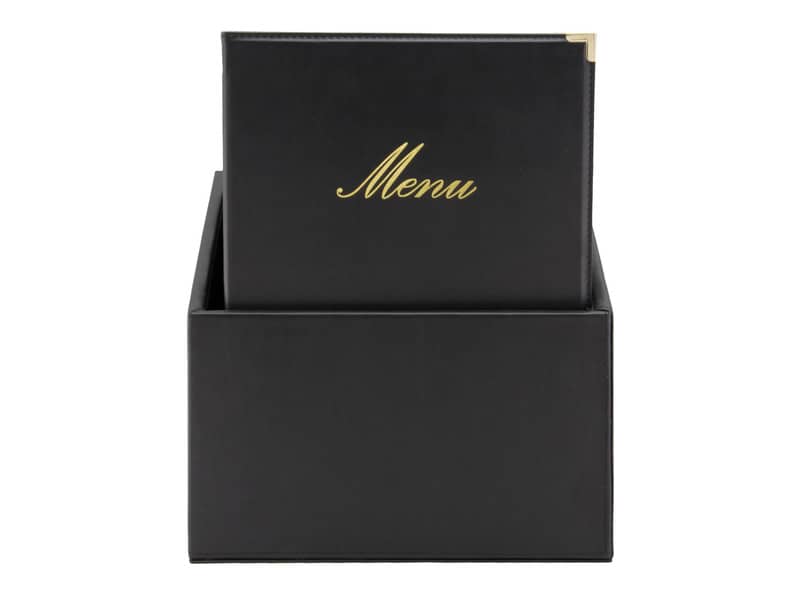 Box portamenù con 20 menù Securit® Classic in similpelle A4 nero MC-BOX-CRA4-BL