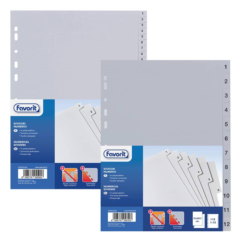 Divisore numerico Favorit 12 tacche 1-12 21x29,7 cm grigio 400006686