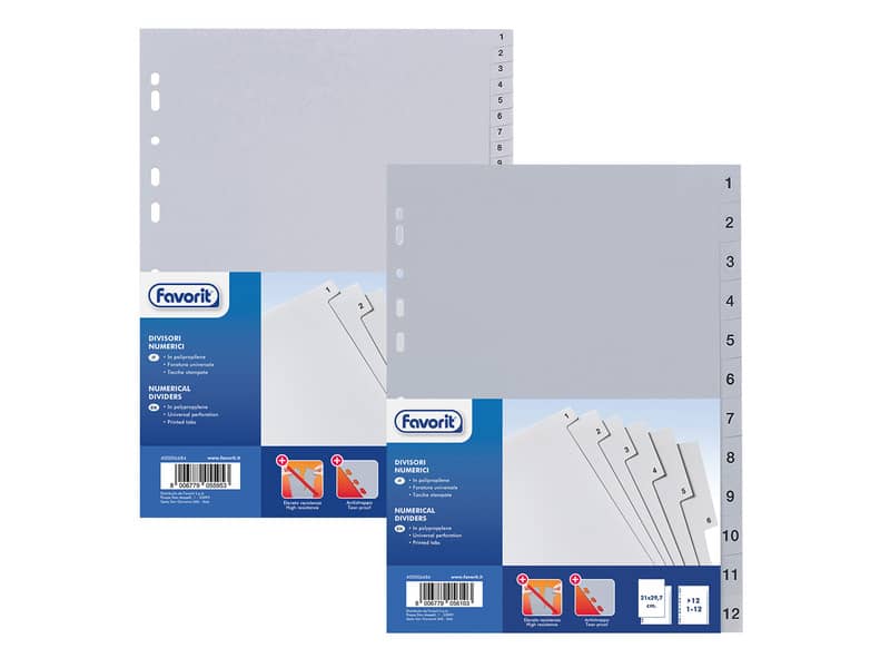 Divisore numerico Favorit 12 tacche 1-12 21x29,7 cm grigio 400006686