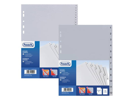 Divisore numerico Favorit 12 tacche 1-12 21x29,7 cm grigio 400006686