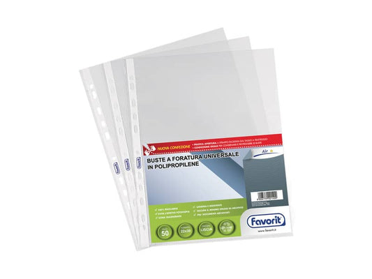 Buste trasp. a foratura universale FAVORIT liscia air 22x30 cm conf. da 50 - 100460056