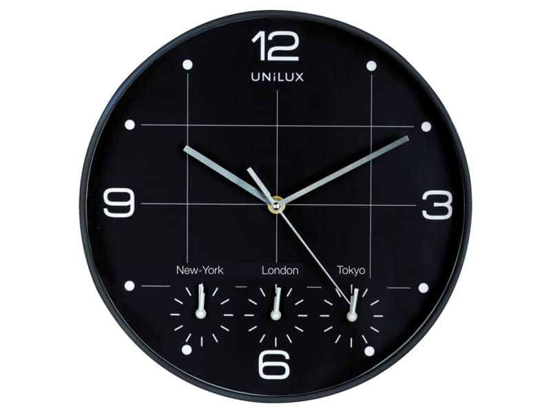 Orologio da parete al quarzo UNILUX On Time con 4 fusi orari Ø 30,5 cm nero 400094567