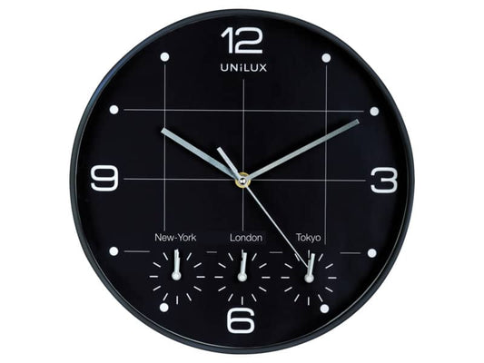 Orologio da parete al quarzo UNILUX On Time con 4 fusi orari Ø 30,5 cm nero 400094567