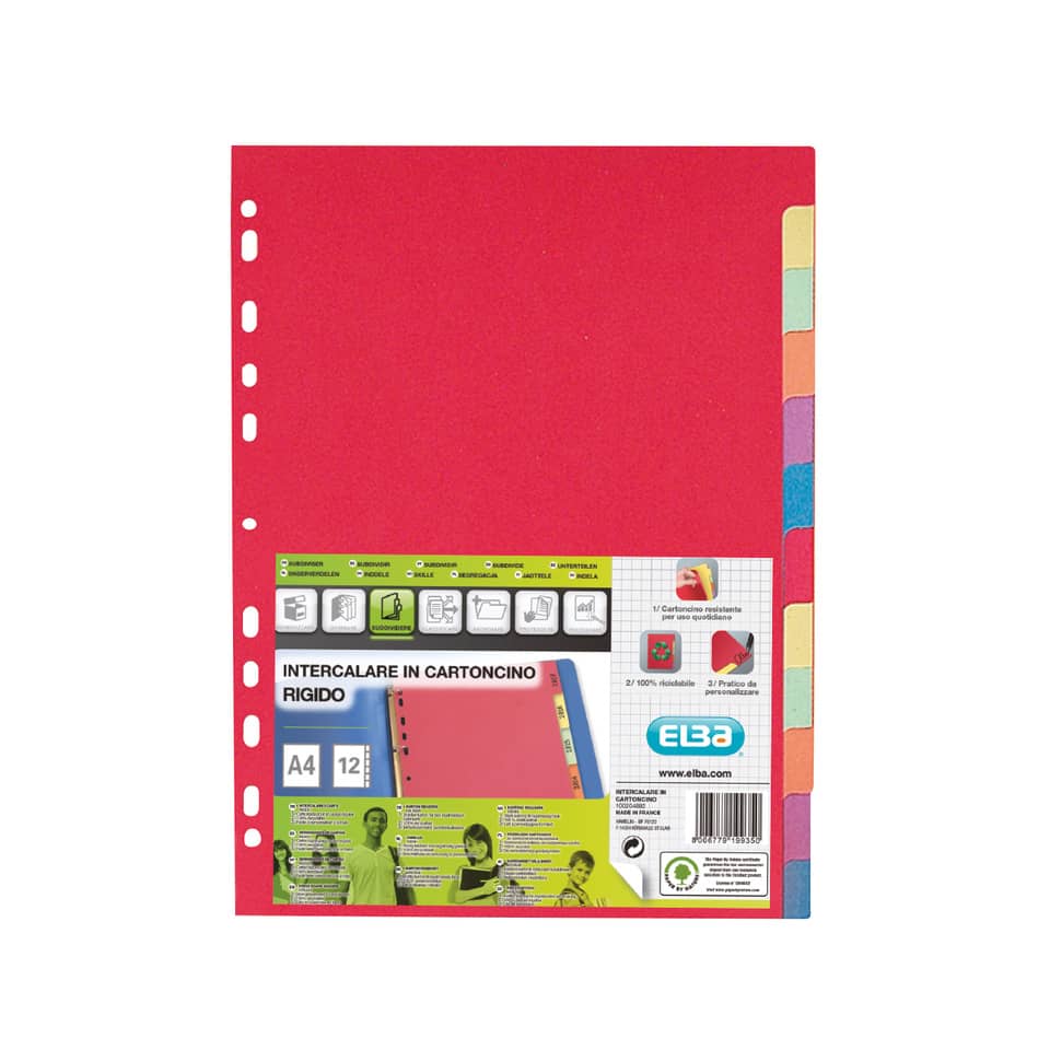 Divisore in cartoncino Favorit 12 tacche neutre colorate 21x29,7 cm assortiti 100204882