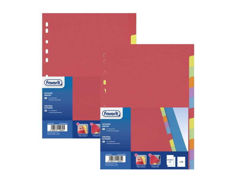Divisore in cartoncino Favorit 6 tacche neutre colorate 21x29,7 cm assortiti 100204883