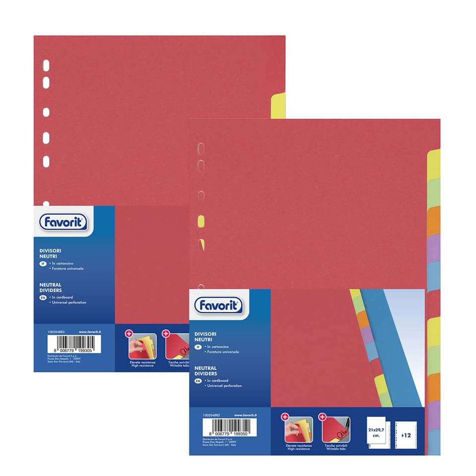 Divisore in cartoncino Favorit 6 tacche neutre colorate 21x29,7 cm assortiti 100204883