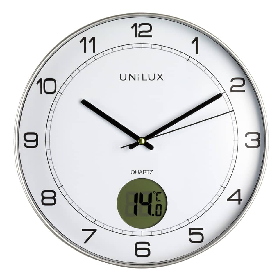 Orologio da parete UNILUX Tempus con termometro digitale Ø 30,5 cm grigio metallizzato - 400094592