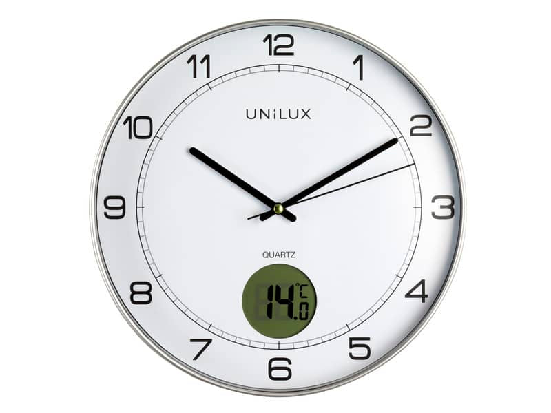 Orologio da parete UNILUX Tempus con termometro digitale Ø 30,5 cm grigio metallizzato - 400094592