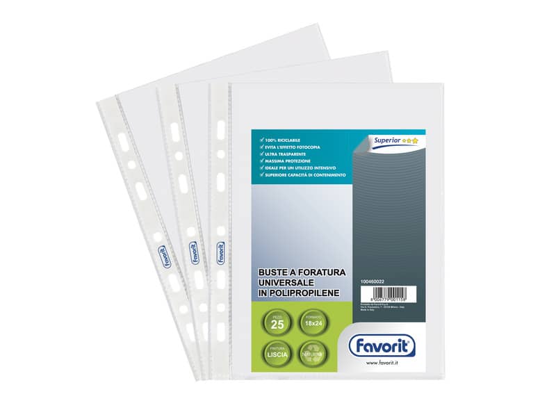 Buste trasp. a foratura universale FAVORIT liscia superior 18x24 cm conf. da 25 - 100460022