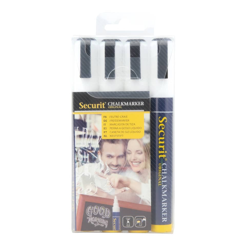 Pennarelli a gesso liquido Securit® a punta media 2-6 mm bianco set da 4 pennarelli - SMA510-V4-WT