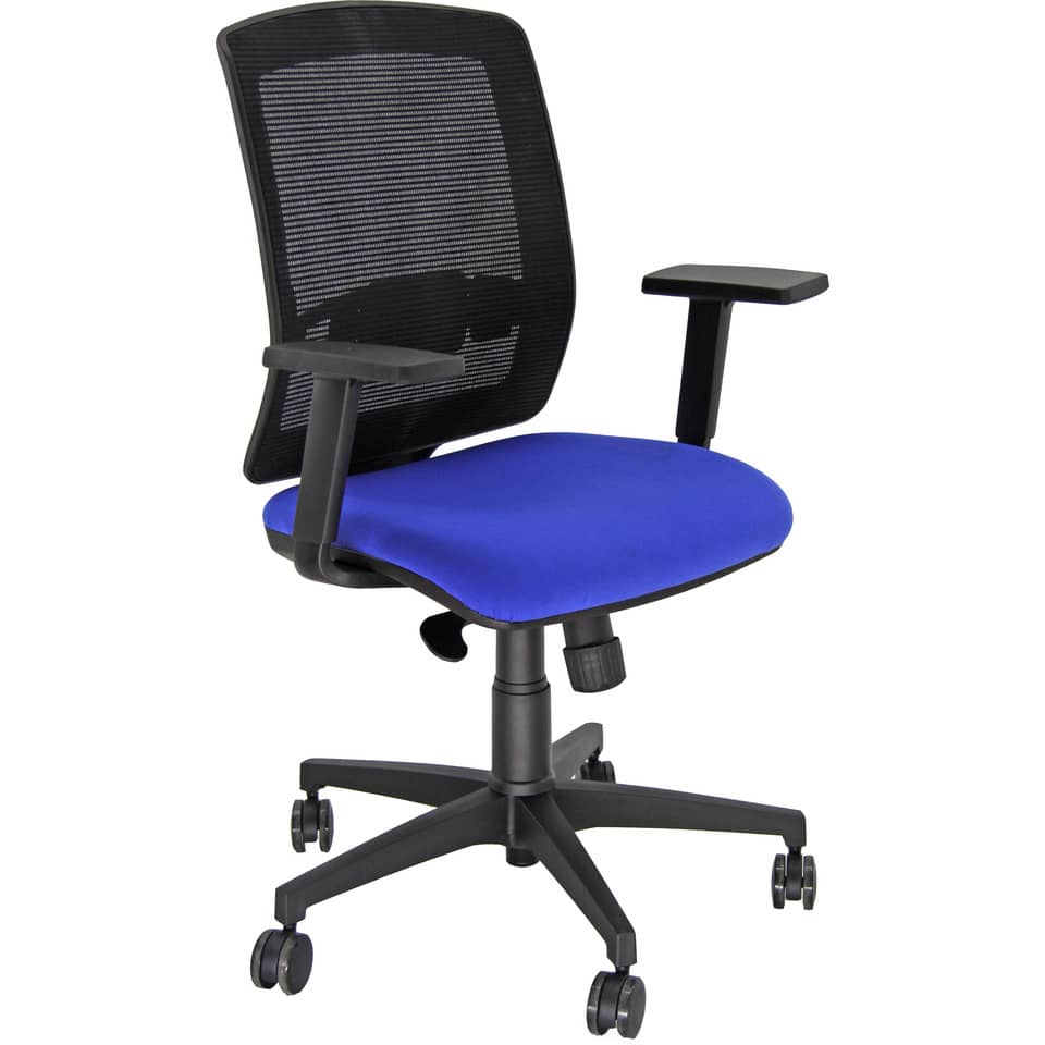 Sedia semidirezionale girevole Unisit Molly MLA - schienale in rete nero - rivestimento ignifugo blu - MLA/IB