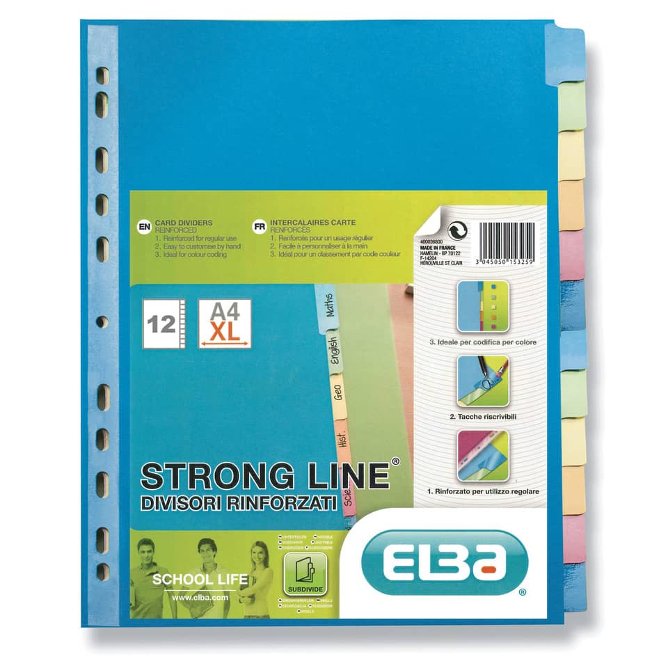 Divisore personalizzabile Favorit Strong Line A4+ 12 tacche neutre assortiti 400132505