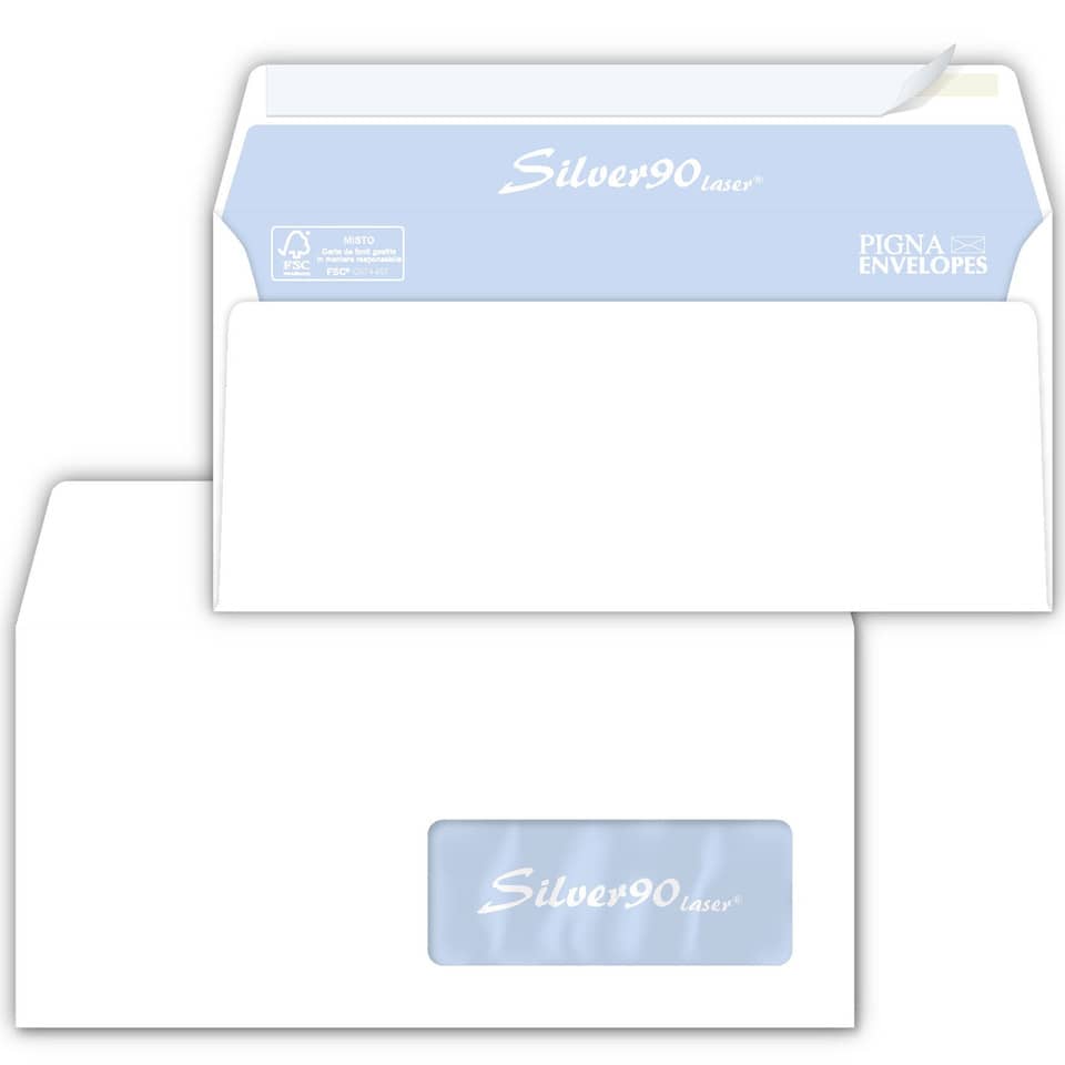 Buste con finestra Pigna Envelopes Silver90 Laser patella chiusa 110x230 mm bianco  conf. 500 - 0220921