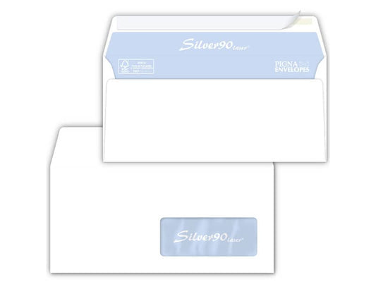 Buste con finestra Pigna Envelopes Silver90 Laser patella chiusa 110x230 mm bianco conf. 500 - 0220921