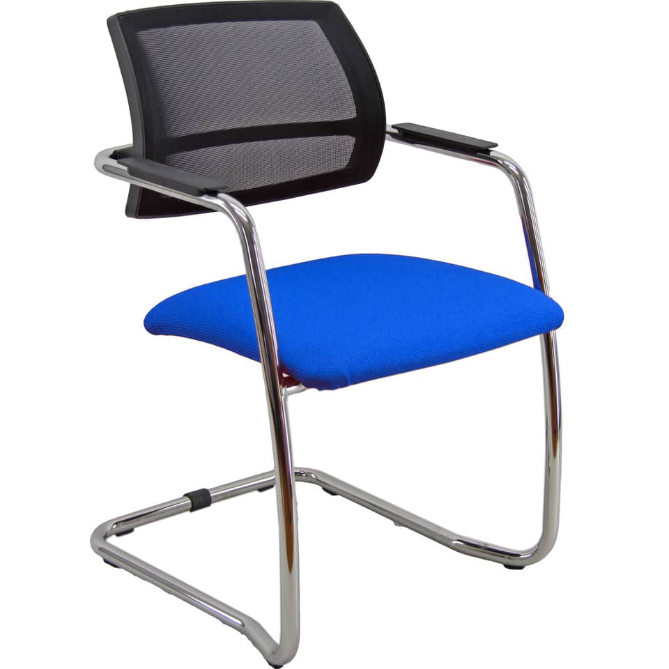 Sedia visitatore con slitta Unisit Lithium LTLTN - schienale in rete nero - rivestimento Eco blu - LTLTN/EB