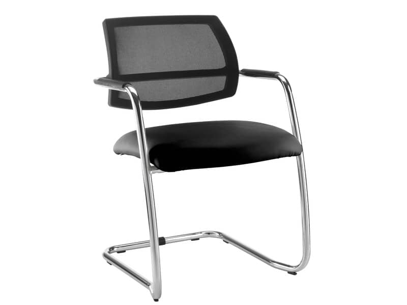 Sedia visitatore con slitta Unisit Lithium LTLTN - schienale in rete nero - rivestimento Eco nero - LTLTN/EN