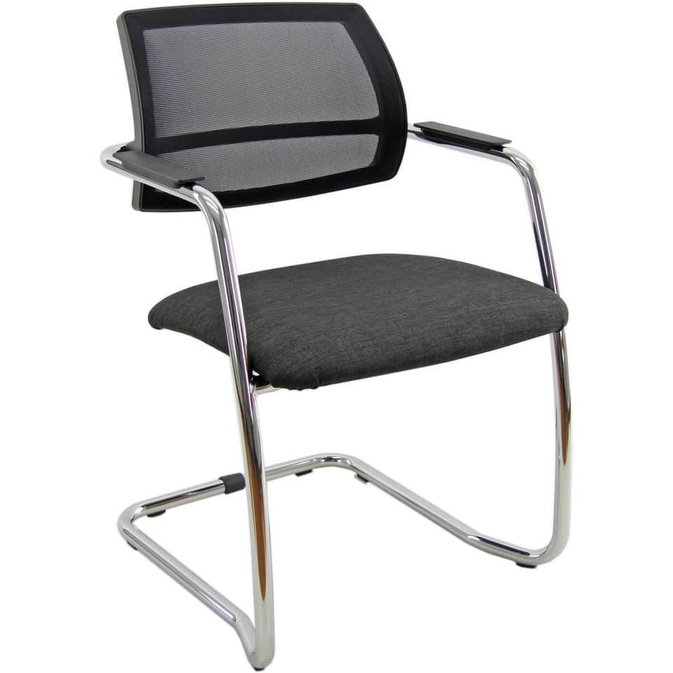 Sedia visitatore con slitta Unisit Lithium LTLTN - schienale in rete nero - rivestimento Eco grigio chiaro- LTLTN/EI