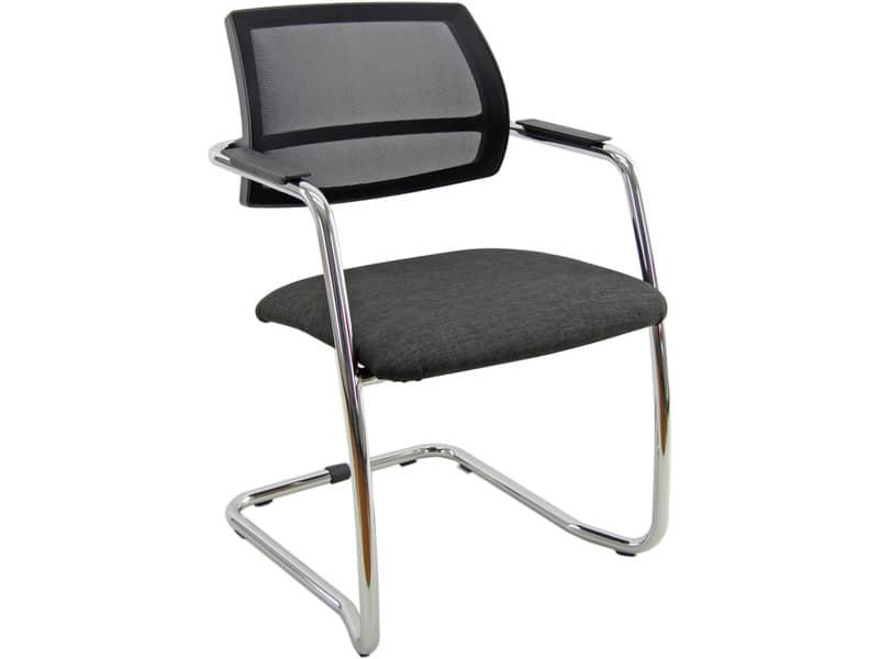 Sedia visitatore con slitta Unisit Lithium LTLTN - schienale in rete nero - rivestimento Eco grigio chiaro- LTLTN/EI