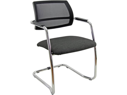 Sedia visitatore con slitta Unisit Lithium LTLTN - schienale in rete nero - rivestimento Eco grigio chiaro- LTLTN/EI