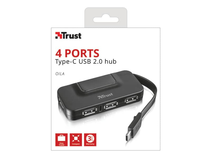 Hub 4 porte USB 2.0 tipo A TRUST Oila nero 21320