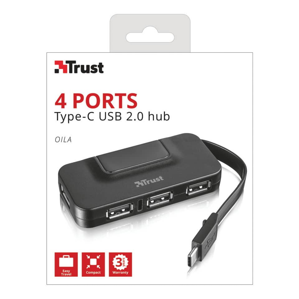 Hub 4 porte USB 2.0 tipo A TRUST Oila nero 21320