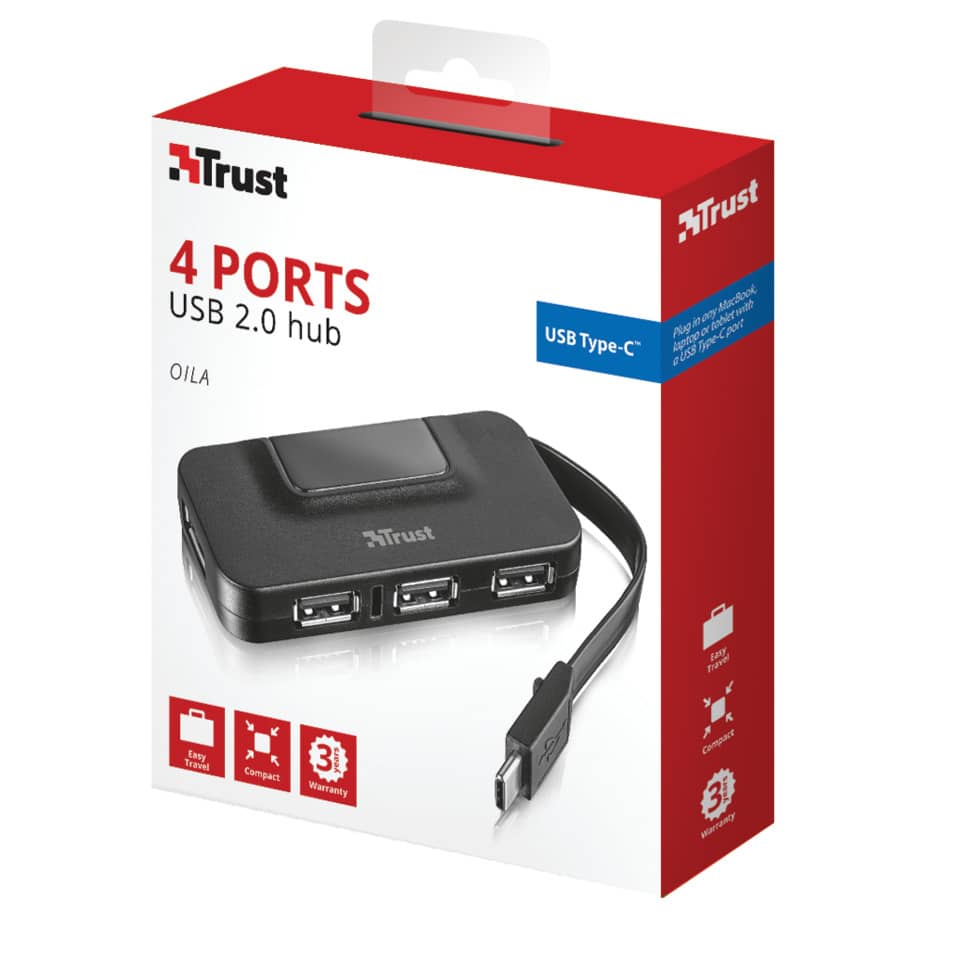 Hub 4 porte USB 2.0 tipo A TRUST Oila nero 21320