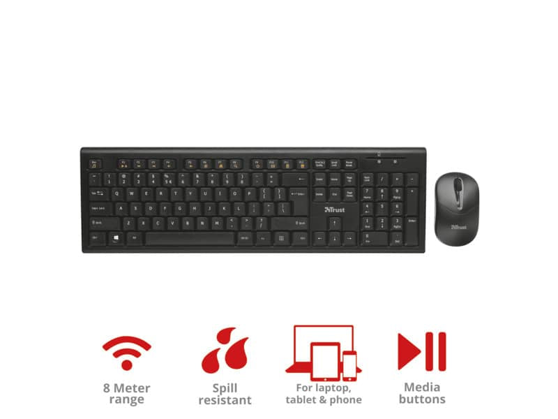 Set tastiera e mouse wireless TRUST Nola nero 18772