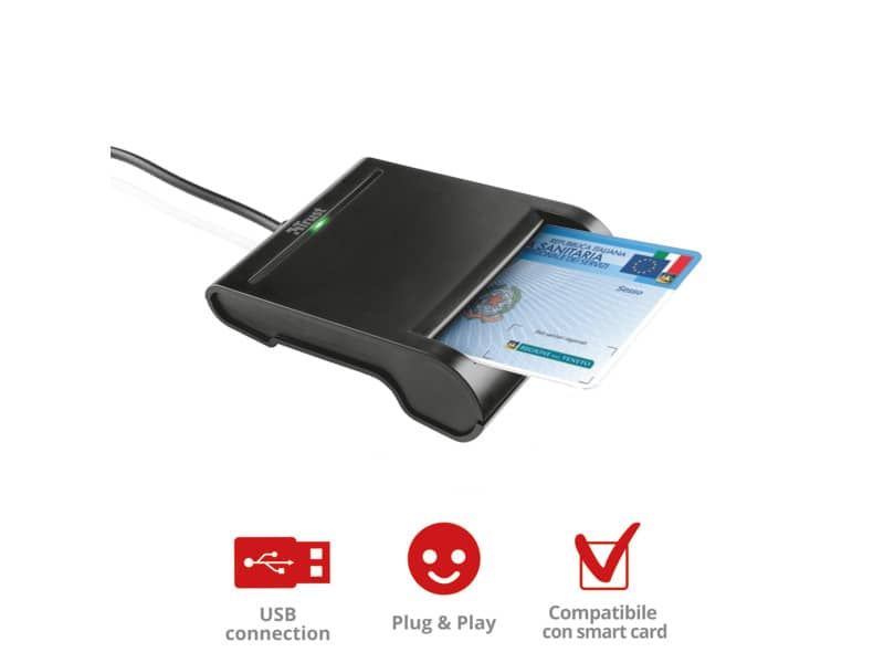 Smart Card Reader USB 2.0 per PC TRUST con cavo da 1,1 m nero 23084