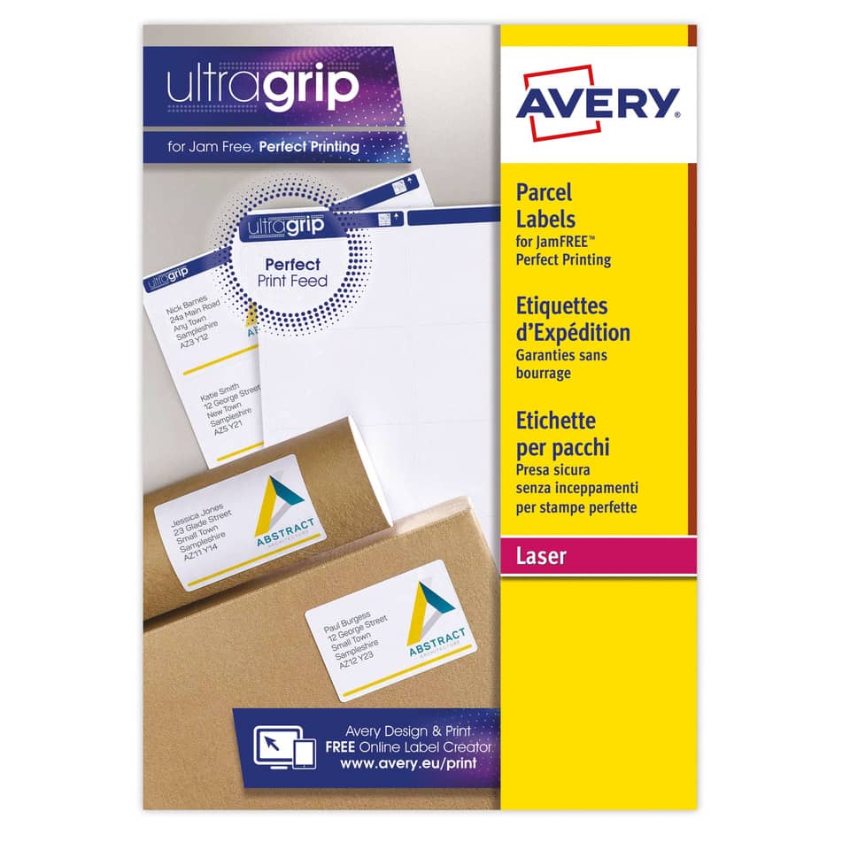 Etichette bianche per indirizzi AVERY Ultragrip™ 199,6x289,1 mm - 1 et/foglio stampanti laser cf. 100 fogli L7167-100