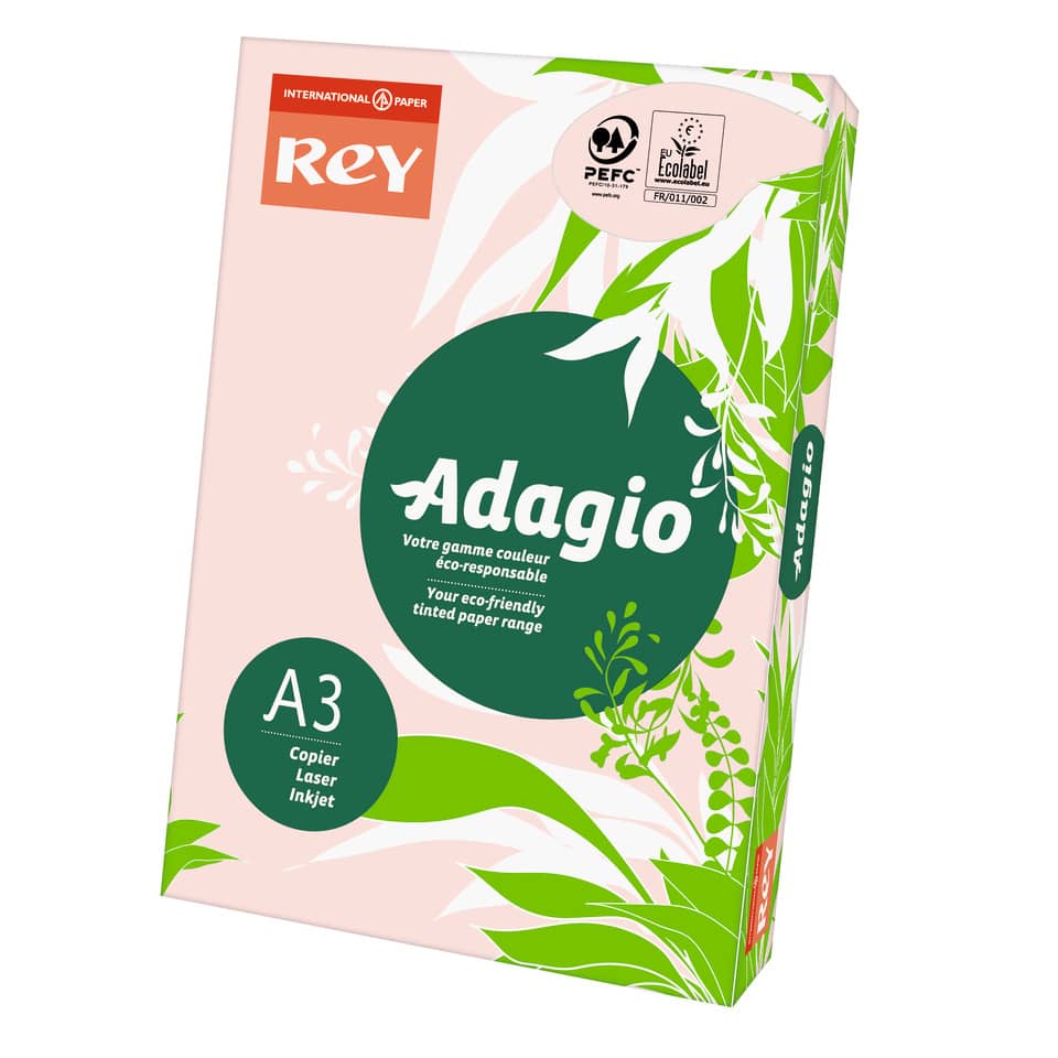 Carta colorata A3 International Paper Rey Adagio 80 g/m² rosa 07 - Risma da 500 fogli - ADAGI080X676